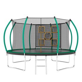 12FT Trampoline, Outdoor Trampolines For Kids And Adults, Recreational Trampoline With Enclosure Net & Ladder, Round Trampoline ASTM Approved (Option: Black Green)